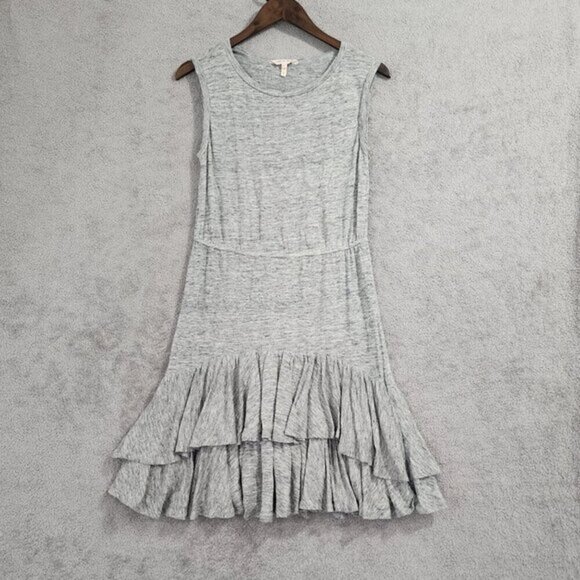 Rebecca Taylor Sleeveless Gray 100% ‎ Linen Ruffle Hem Midi Dress  Size M - Picture 1 of 8
